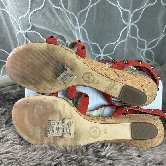 (S1) MICHAEL KORS JolieSuede Studded SandalsWOMEN /9 Mandarin $145Cork Wedge - Picture 9 of 11